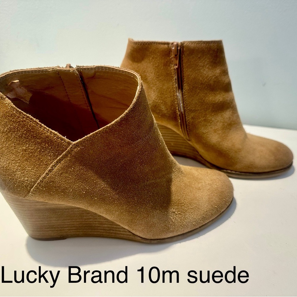 Lucky Brand Suede Wedge Ankle Booties in Tan/Camel size 10 m